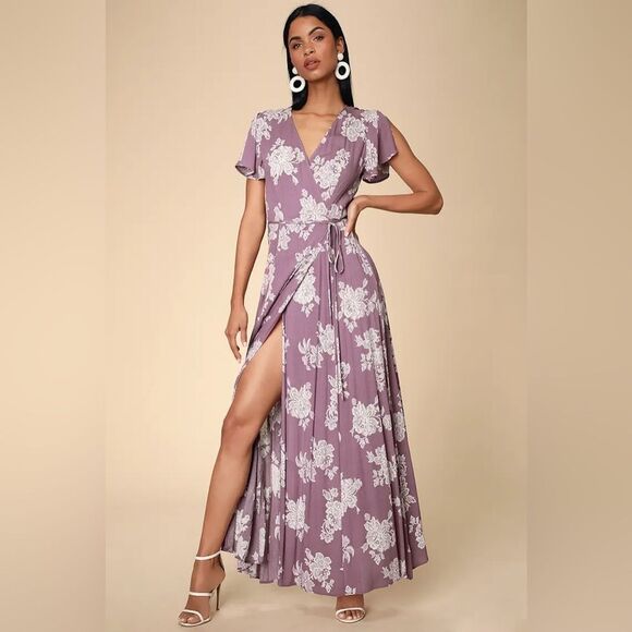 65. Heart of marigold dusty lavender floral print wrap dress size large NWT - Picture 1 of 7